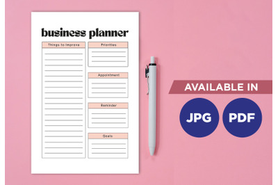 Business planner for printing planifier sheet