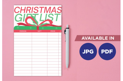 Christmas gift list planner for printing planifier sheet