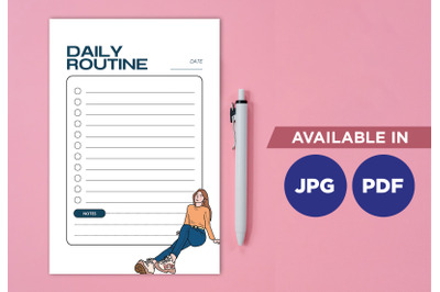 Daily routine planner for printing planifier sheet