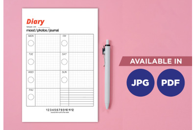 Diary planner for printing planifier sheet