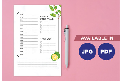 Essentials planner for printing planifier sheet