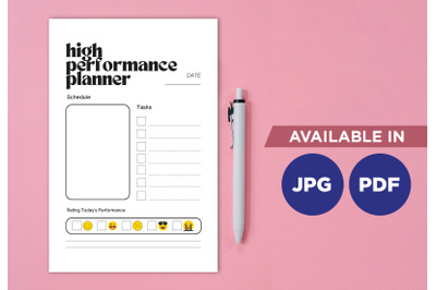 High performance planner for printing planifier sheet