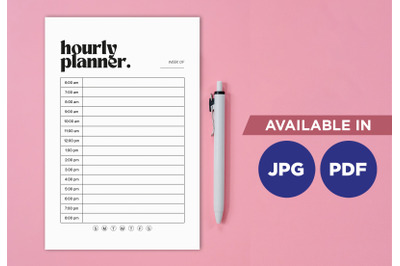 Hourly planner for printing planifier sheet