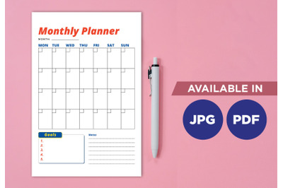 Monthly planner for printing planifier sheet