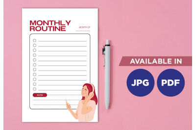 Monthly routine planner for printing planifier sheet