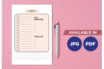 Moon phases planner for printing planifier sheet