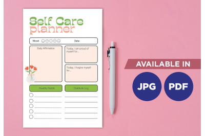 Self care planner for printing planifier sheet