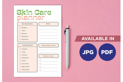 Skin care planner for printing planifier sheet