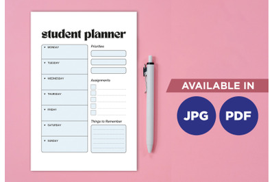 Student planner for printing planifier sheet