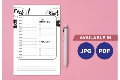 Swear planner for printing planifier sheet