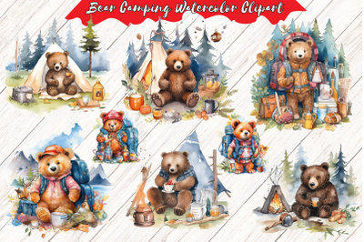Bear Camping Watercolor Clipart collection