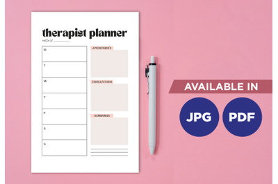 Therapist planner for printing planifier sheet