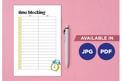 Time blocking planner for printing planifier sheet