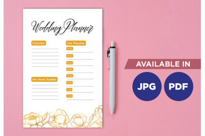 Wedding planner for printing planifier sheet