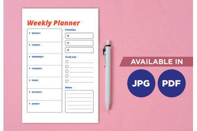 Weekly planner for printing planifier sheet