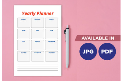 Yearly planner for printing planifier sheet