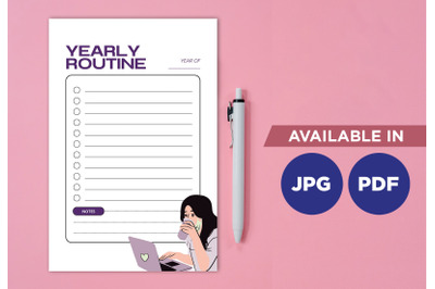 Yearly routine planner for printing planifier sheet