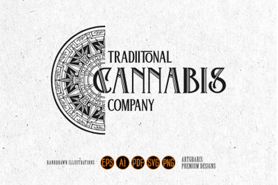 Artistic traditional cannabis mandala ornament logo silhouette