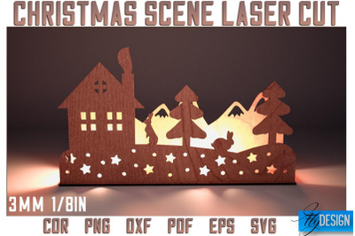 Christmas Scene Laser Cut SVG | Christmas Laser Cut SVG Design