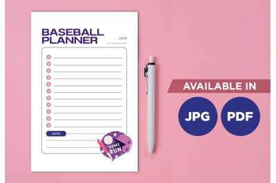 Baseball planner printable planifier digital template art