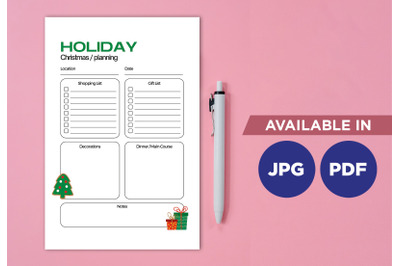 Holiday planner printable planifier digital template art