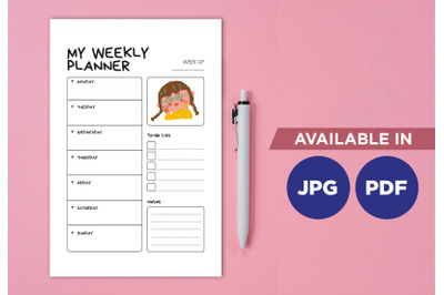 Kids planner printable planifier digital template art