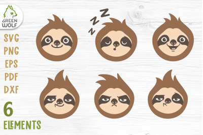 Funny sloth faces svg Cute sloth head clipart png Animal face svg