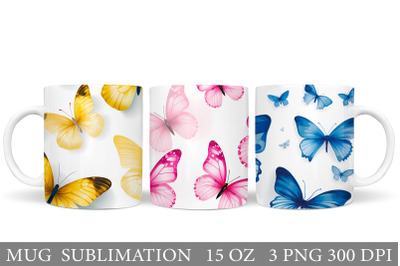 Butterflies Mug Sublimation. 3D Butterflies Mug Wrap Design