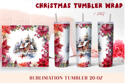 Christmas Watercolor Flowers Sublimation Tumbler Wrap