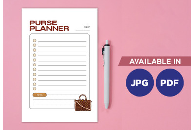 Purse planner printable planifier digital template art