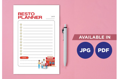 Restaurant planner printable planifier digital template art