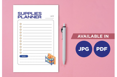 Supplies planner printable planifier digital template art