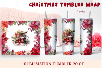 Christmas Watercolor Flowers Sublimation Tumbler Wrap