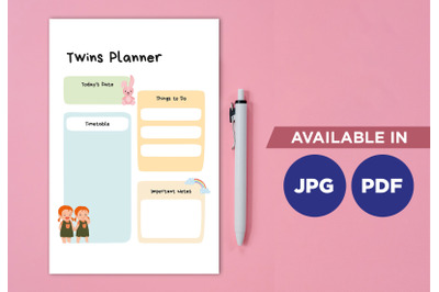 Twins planner printable planifier digital template art