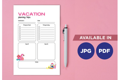 Vacation planner printable planifier digital template art