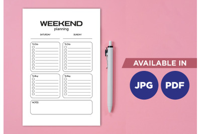 Weekend planner printable planifier digital template art