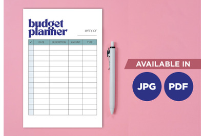 Weekly budget planner printable planifier digital template art