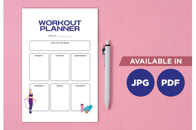 Workout planner printable planifier digital template art