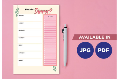 Dinner planner printable planifier digital template art