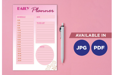 Pink daily planner printable planifier digital template art