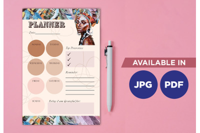 African black woman planner printable planifier digital template art