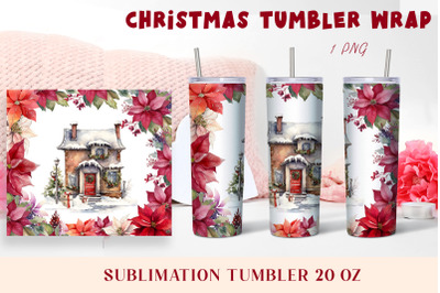 Christmas Watercolor Flowers haus Sublimation Tumbler Wrap