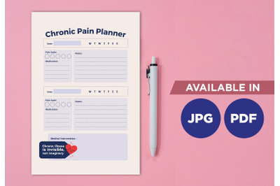 Chronic pain planner printable planifier digital template art