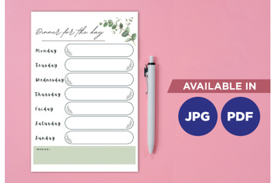 Dinner planner printable planifier digital template art