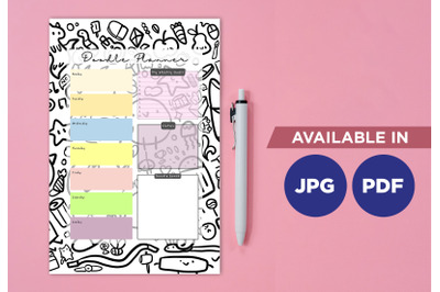 Doodle planner printable planifier digital template art