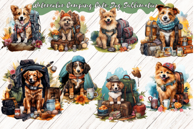 Summer Adventure: Watercolor Camping Cute Dog Sublimation Clipart