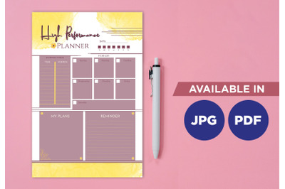 High performance planner printable template paper sheet