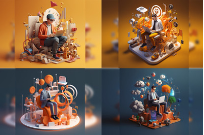 3d illustration of man working with tech, modern concept character iso