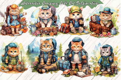 Cute Cat Watercolor Camping Sublimation