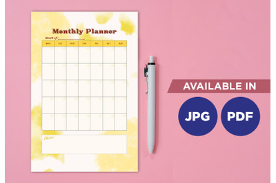 Monthly planner printable template paper sheet